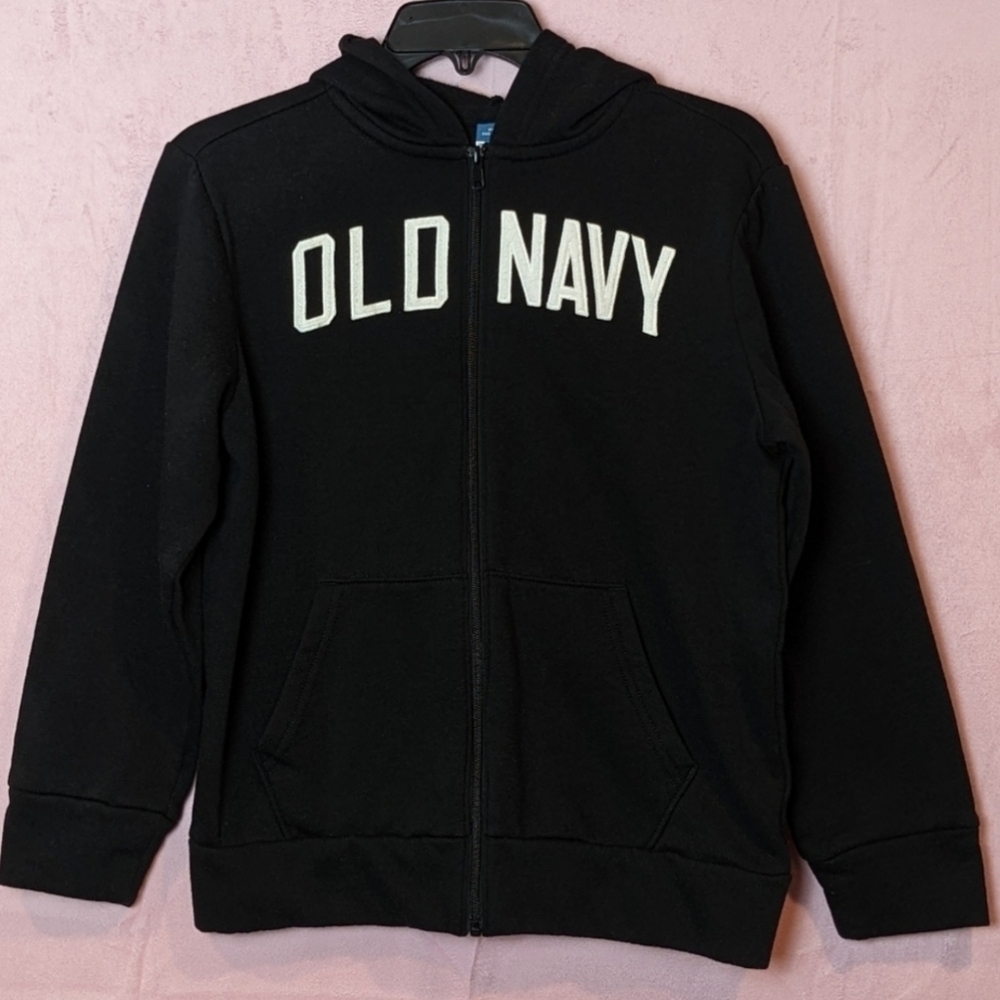 Old Navy Fleece Black Full Zip Logo Hoodie size XL 14/16